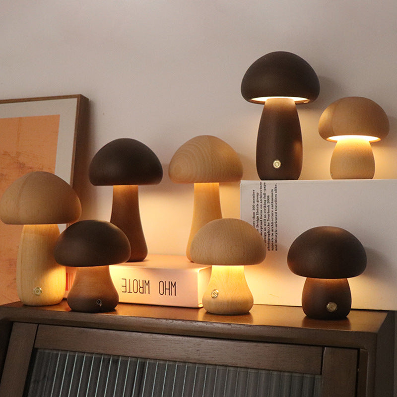 Nordic Walnut and Beechwood Cordless Touch Mushroom Table Lamp - Live Cozee