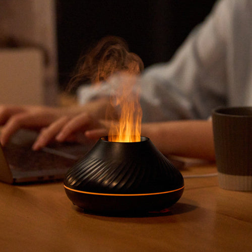 3D RGB Volcano and Flame Aroma Diffuser glowing amber flame mist