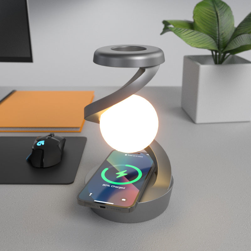 Rotating Suspended 3D Moon Lamp White Finish with Smartphone Wireless Charging Base - Live Cozee