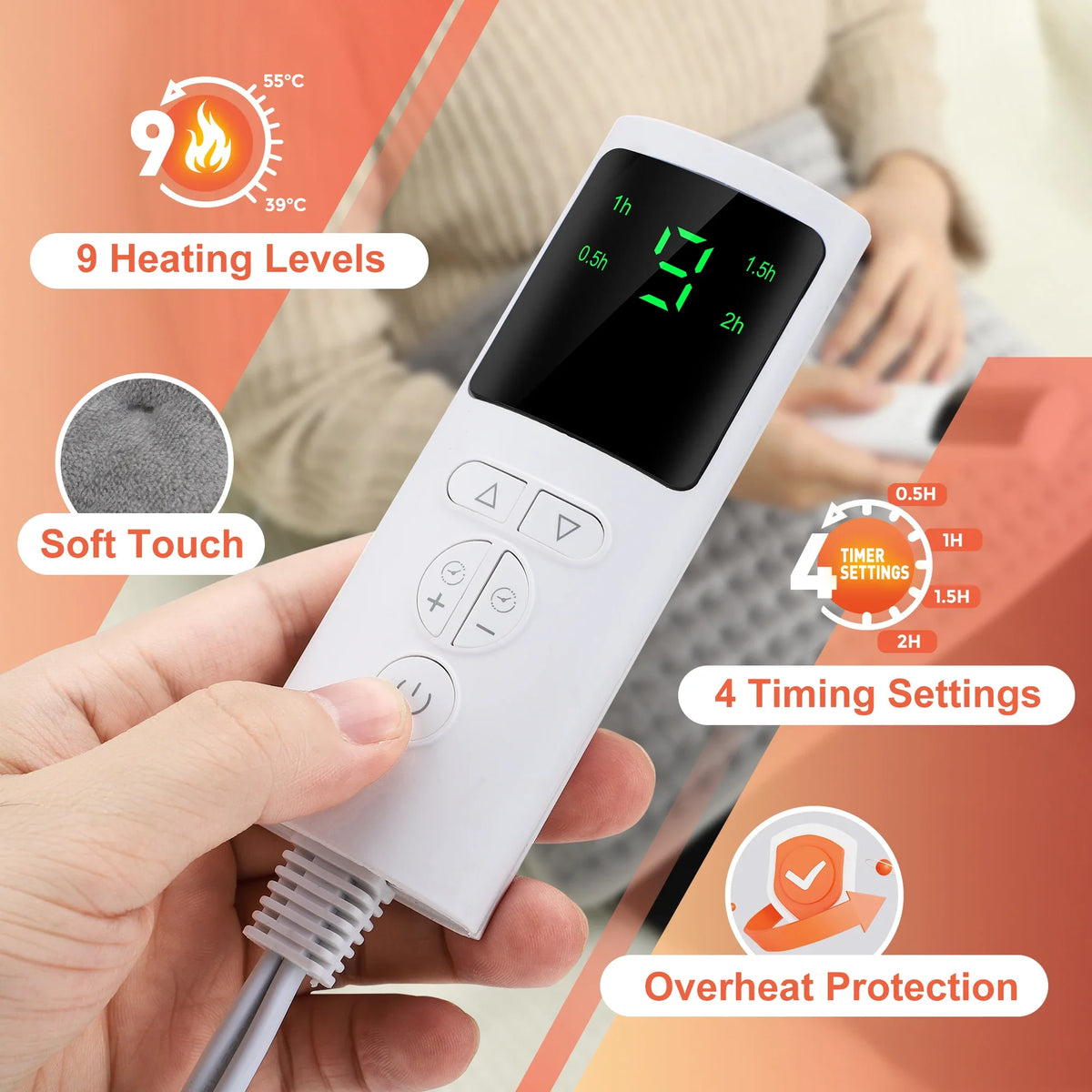 9-Temp Heated Back Belt Digital Controller with 4 Auto-Off Timer Settings - Live Cozee