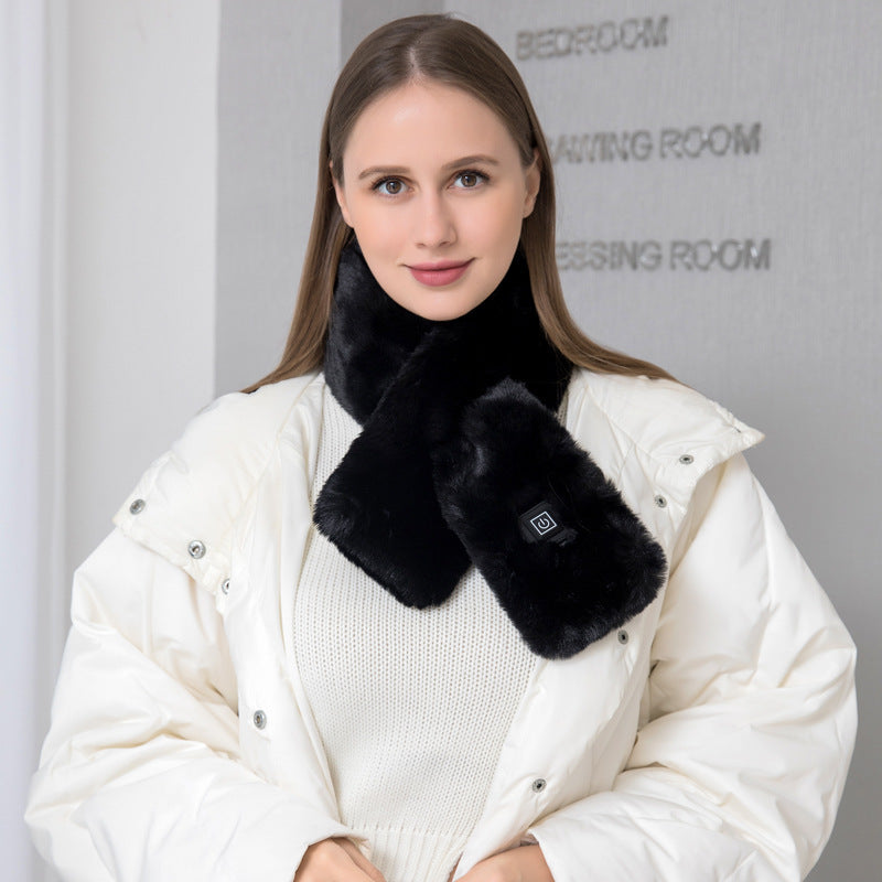 100% Washable Plush Fleece USB Heated Scarf with hidden power bank zipper pocket