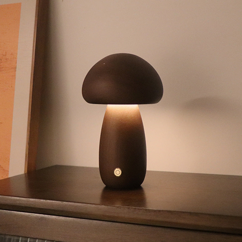 Nordic Walnut Wood Mushroom Table Lamp Warm 2700K Bedroom Glow - Live Cozee