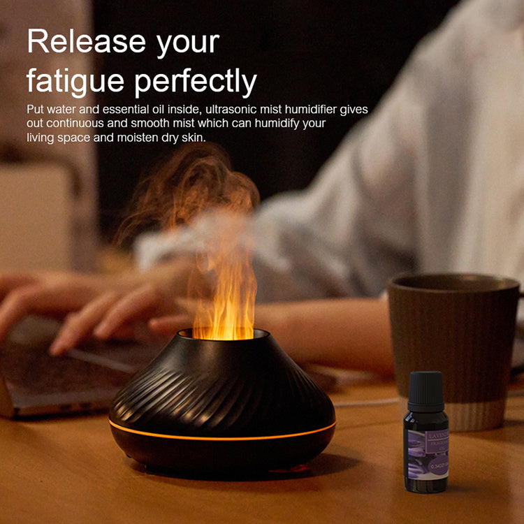 3D RGB Flame Diffuser bedside aromatherapy setup