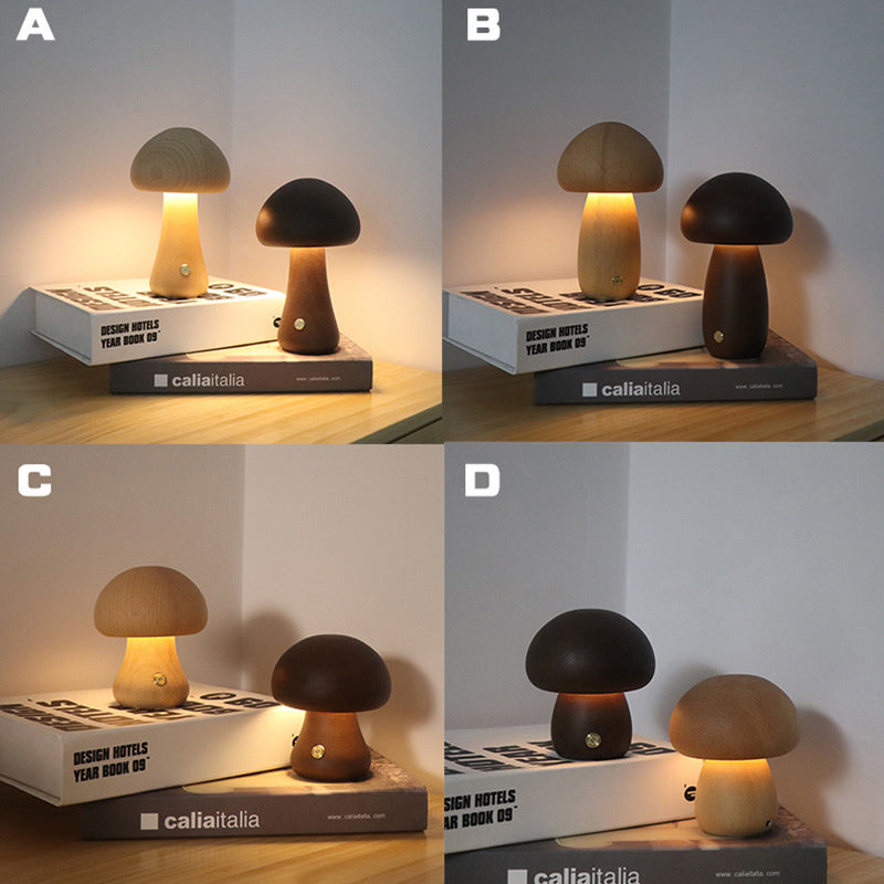 Walnut and Beechwood Mushroom Table Lamps Architectural Home Styling - Live Cozee